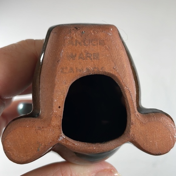 Vintage Canadiana Pottery Canuck Teddy Bear Black Blue Green Drip Glaze Canada - Picture 6 of 8